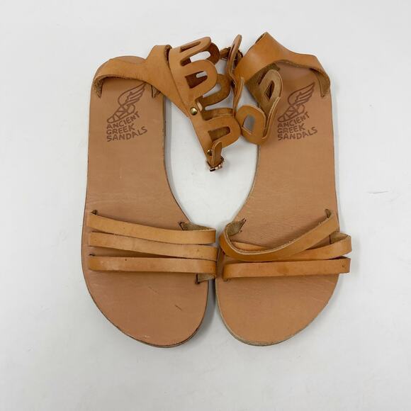 Ancient Greek Sandals Womens 37 Natural Brown Ankle Cut Out Leather Sandals 7 - Picture 4 of 10